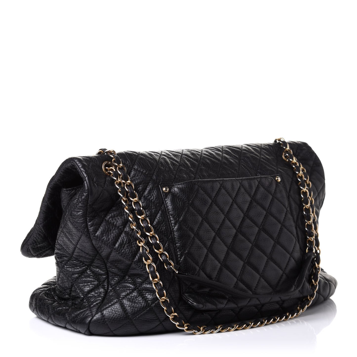 Calfskin Quilted XXL Travel Flap Bag Black