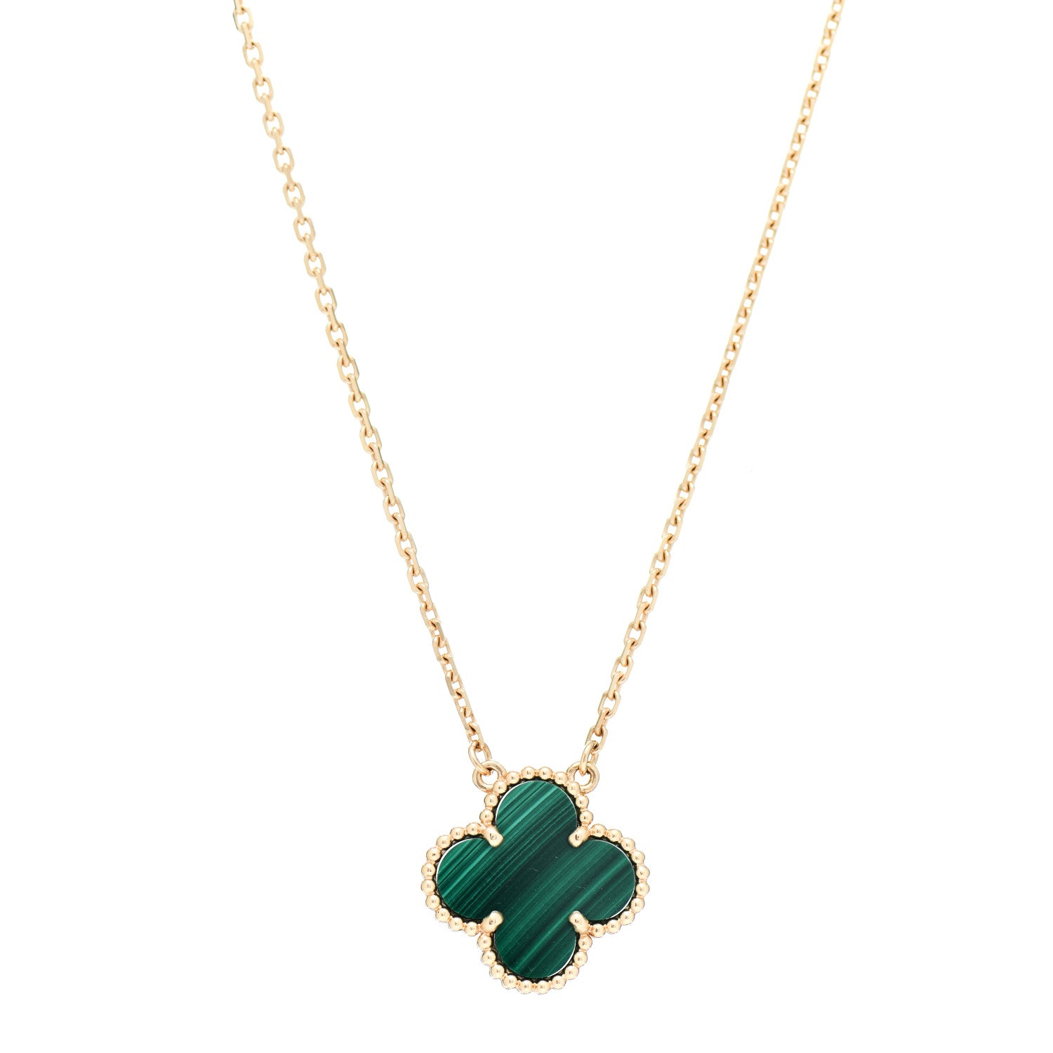 Van Cleef & Arpels 18K Yellow Gold Malachite Vintage Alhambra Pendant Necklace 4 of 6