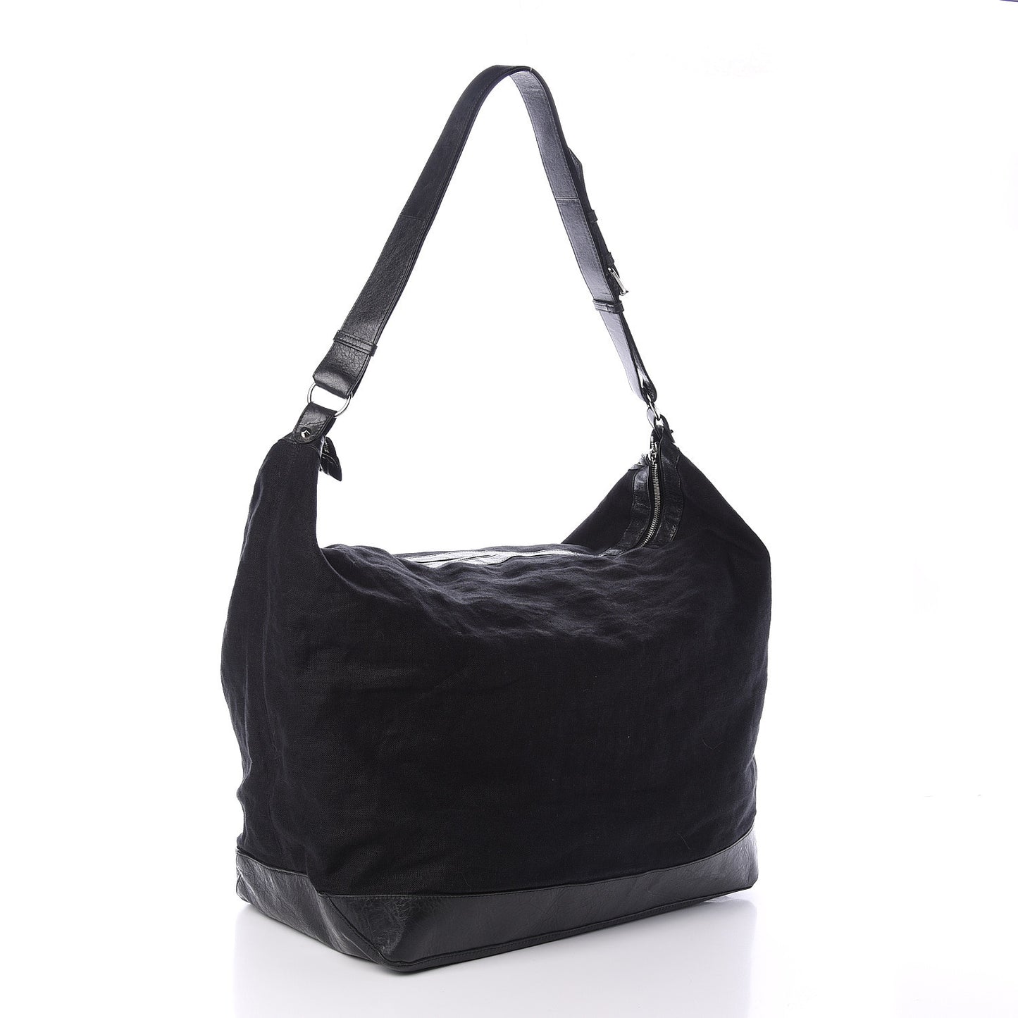 Chevre Canvas Classic Silver Hardware Hobo Black