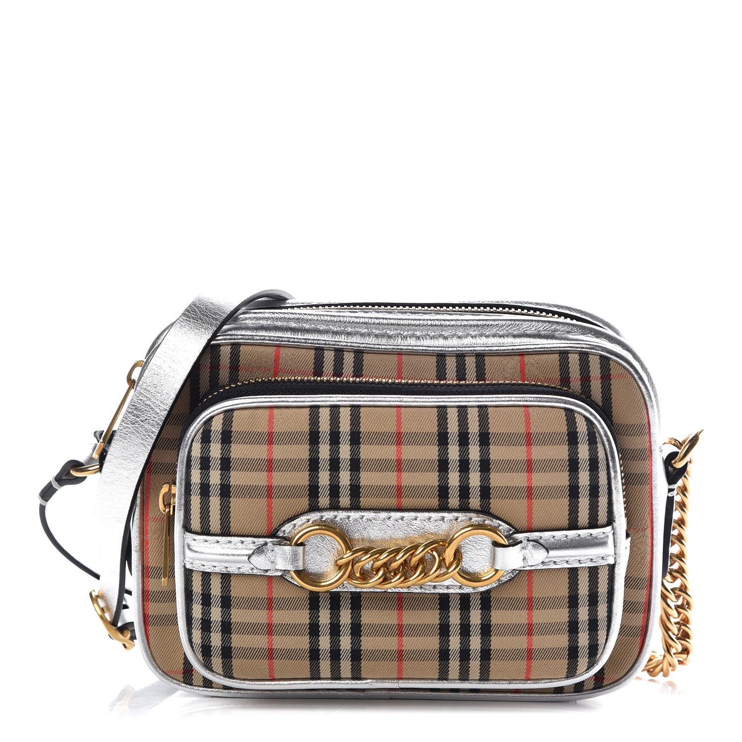 Burberry Smooth Calfskin 1983 Knight Check Link Camera Bag Silver 1 of 10