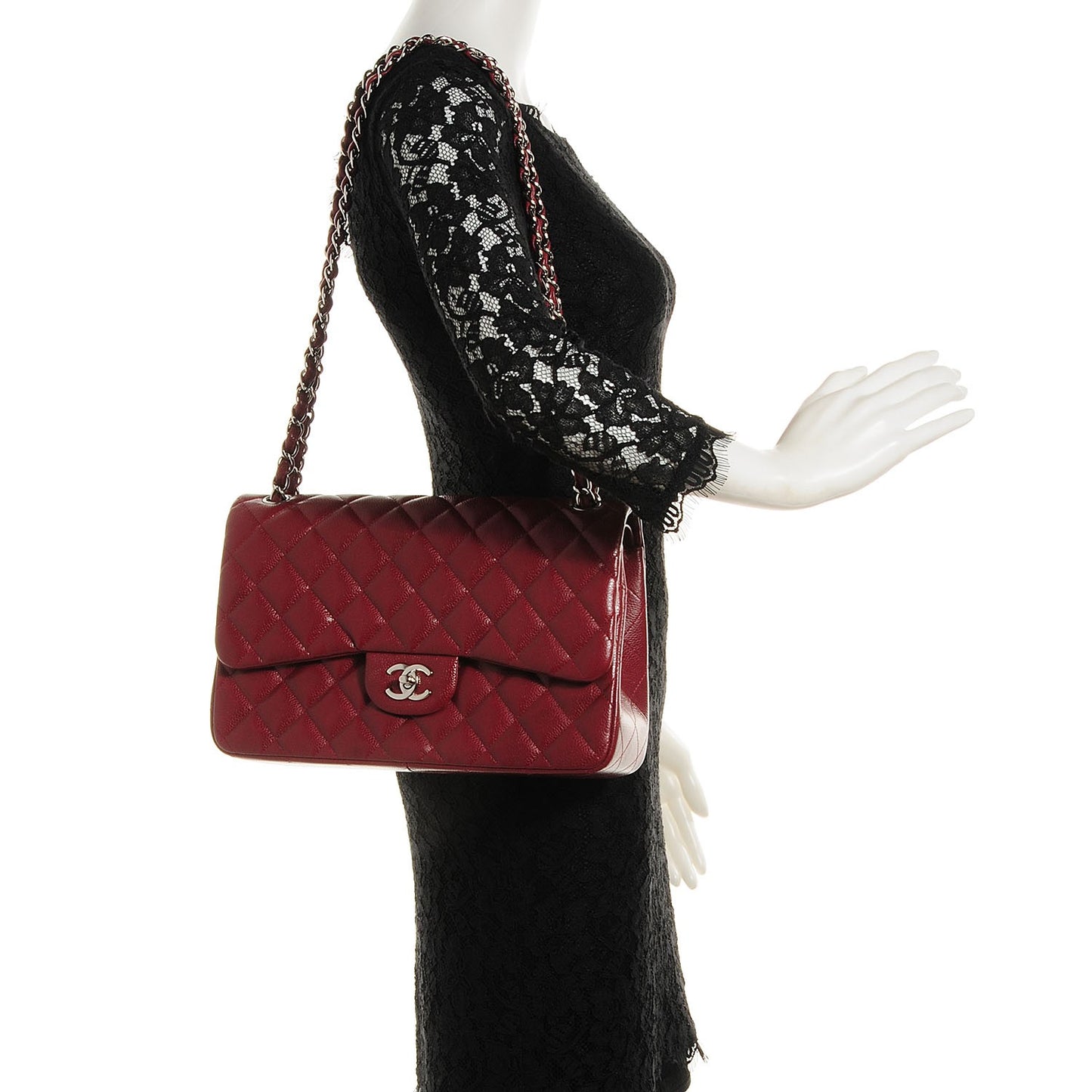Caviar Quilted Jumbo Double Flap Dark Red