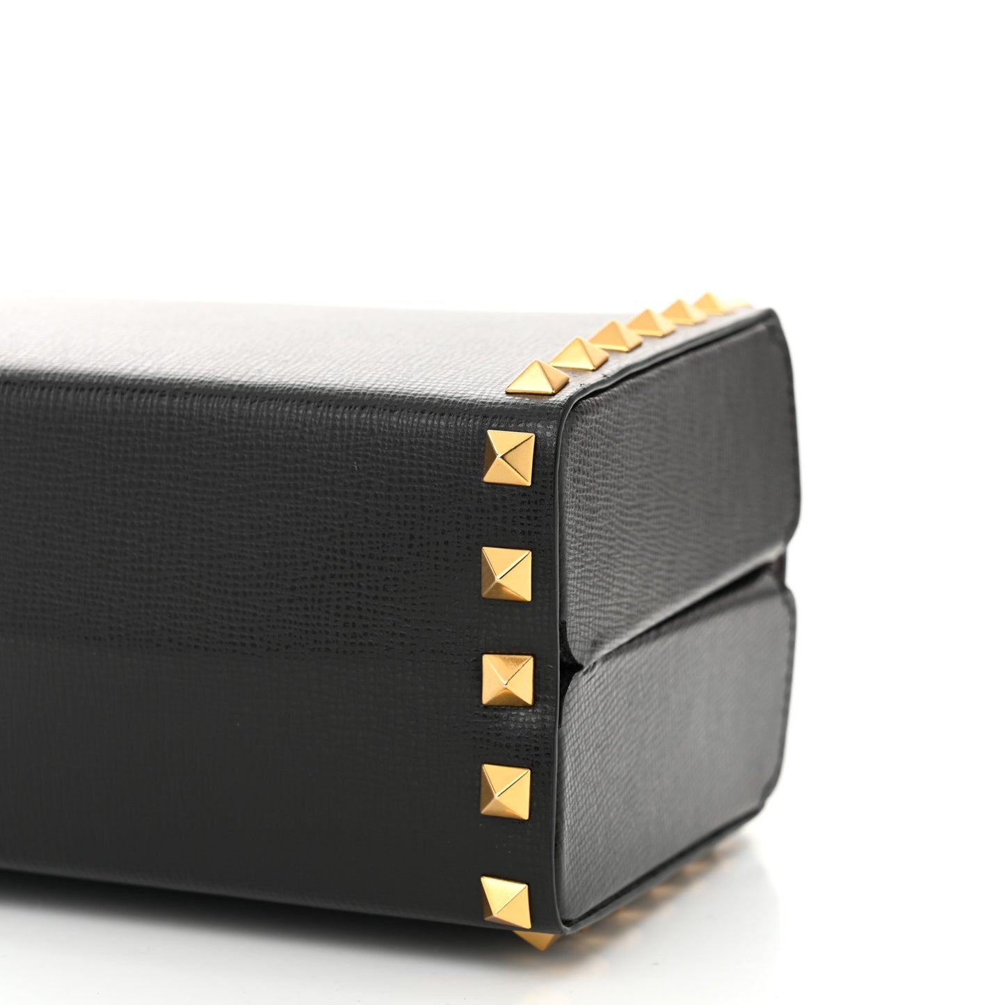 Grainy Calfskin Rockstud Alcove Box Top-Handle Bag Black