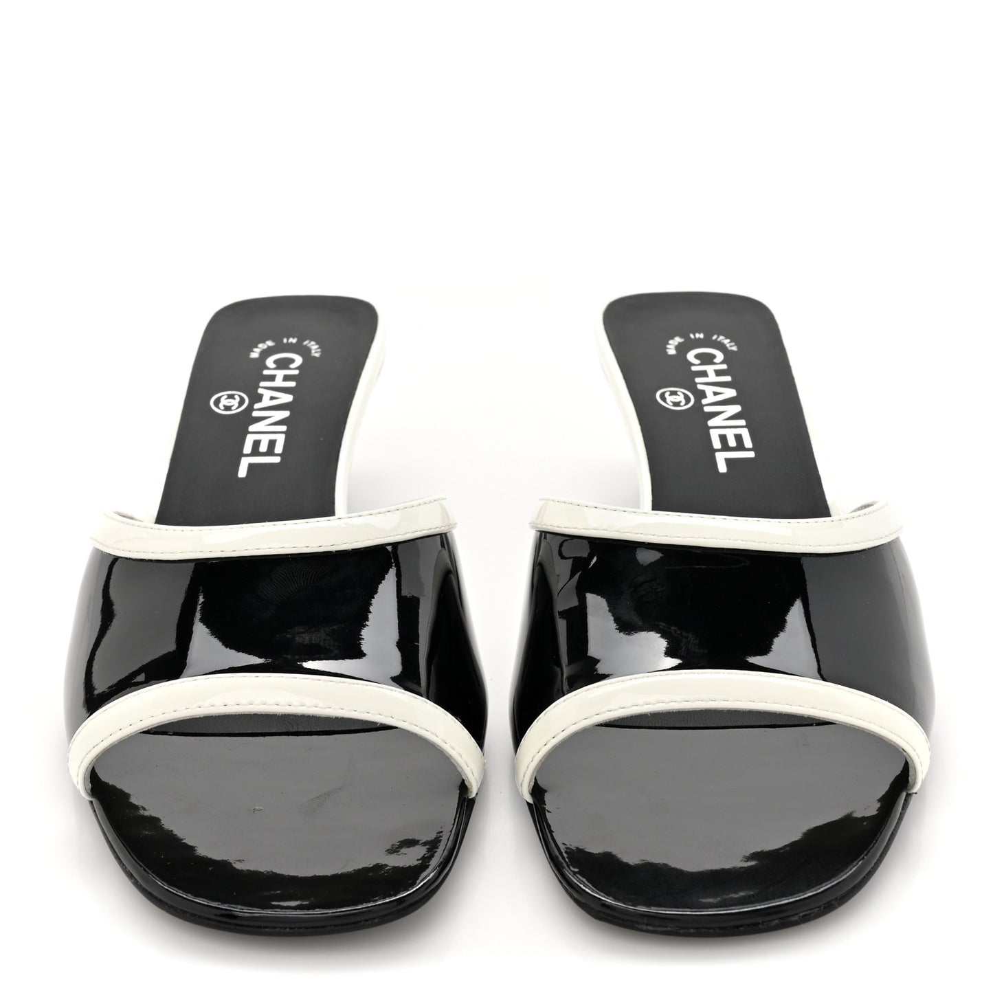 Patent Calfskin Mules 37.5 Black White