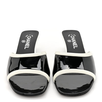 Chanel Patent Calfskin Mules 37.5 Black White 3 of 11