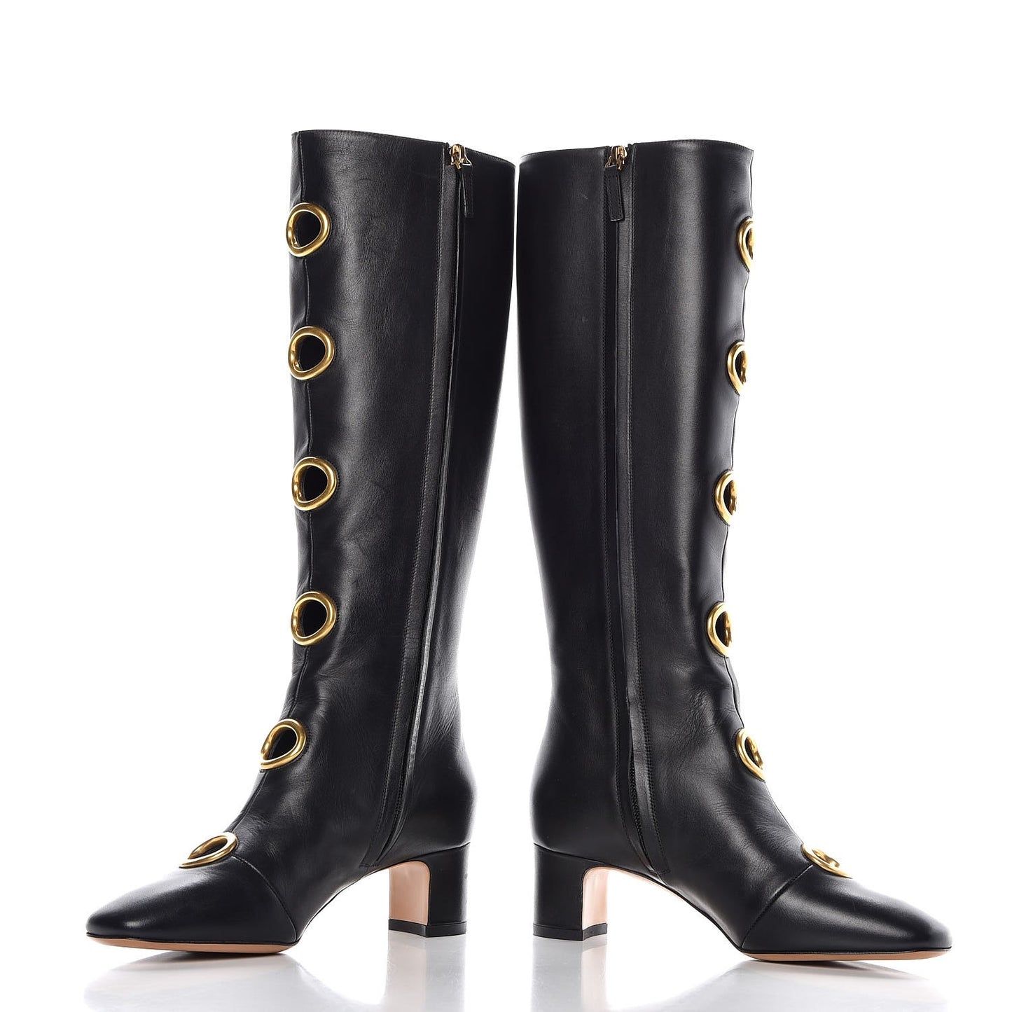 Smooth Calfskin Eyelet High Boots 36 Black