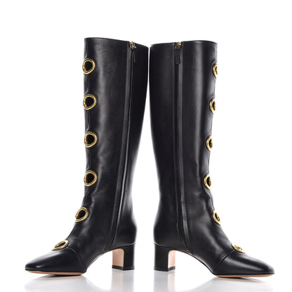 Valentino Garavani Smooth Calfskin Eyelet High Boots 36 Black 5 of 13
