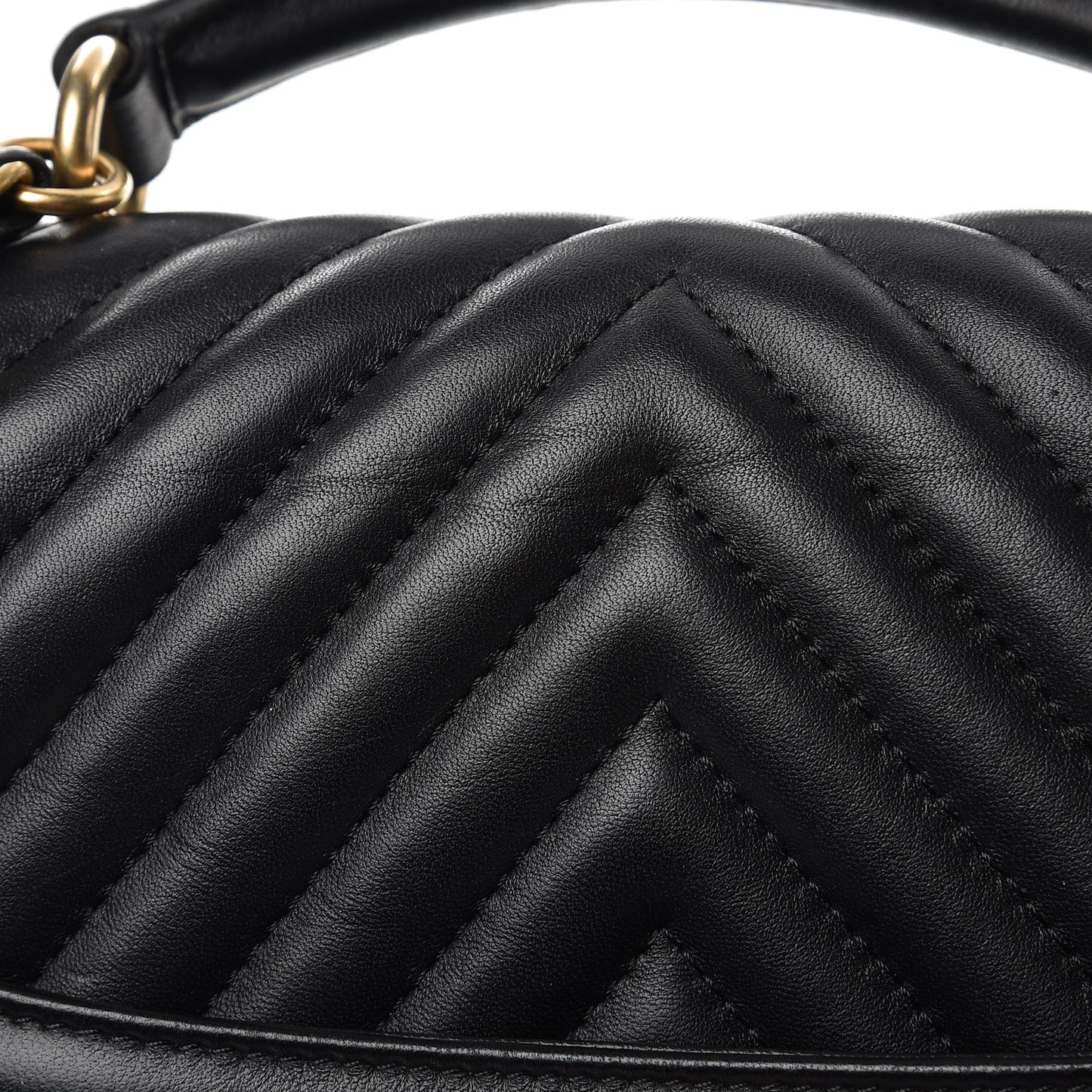 Lambskin Reverse Chevron Quilted Round Top Handle Flap Black