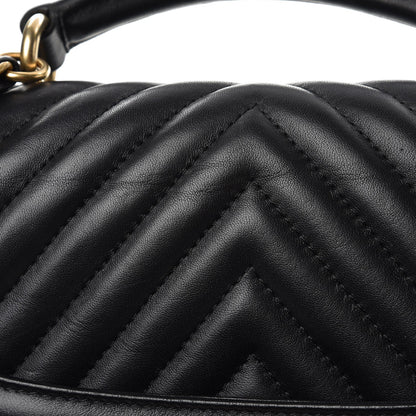 Chanel Lambskin Reverse Chevron Quilted Round Top Handle Flap Black 8 of 8