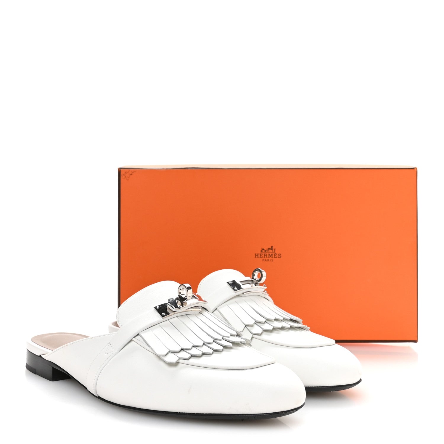 Hermes Calfskin Fringe Oz Mules 39 White 9 of 9