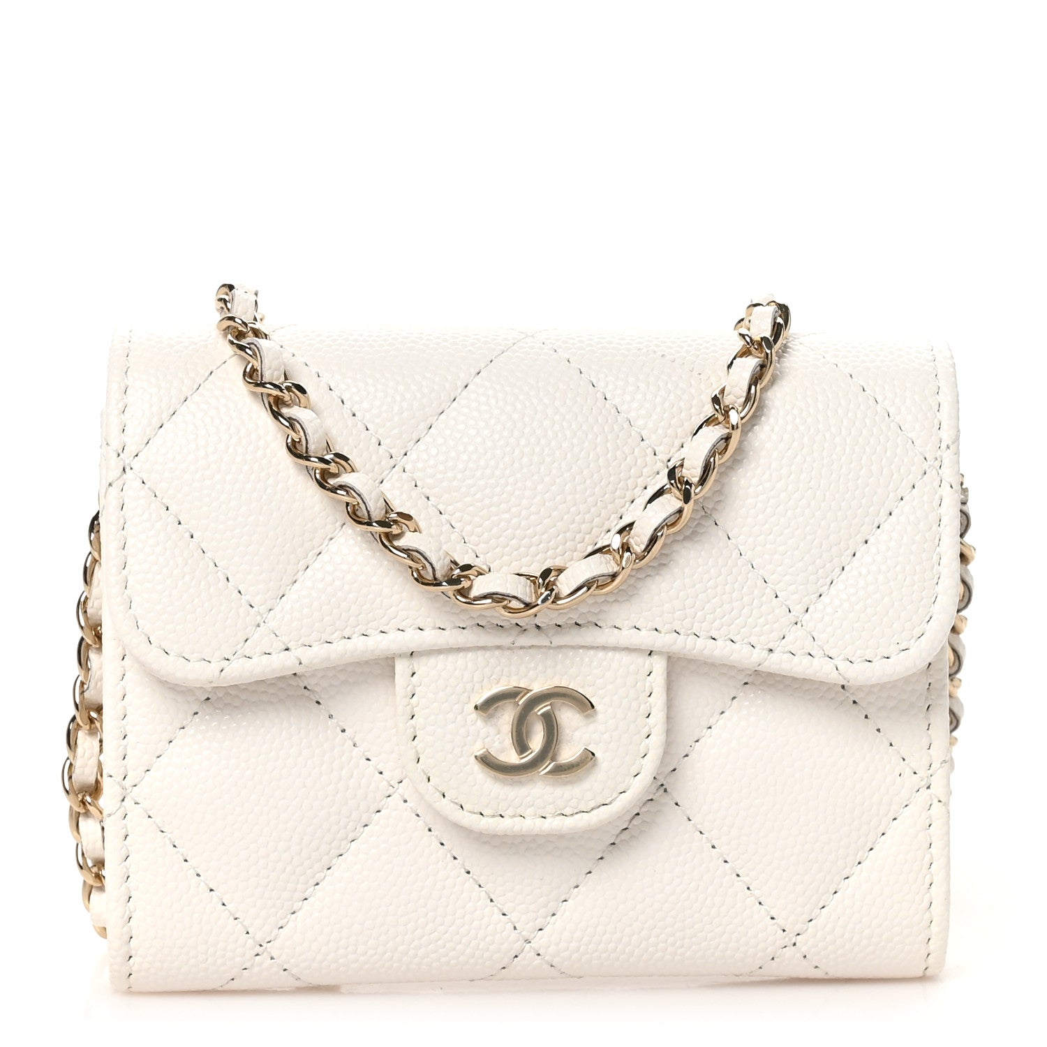 Chanel Caviar Quilted Flap Card Holder On Chain White 1 of 12