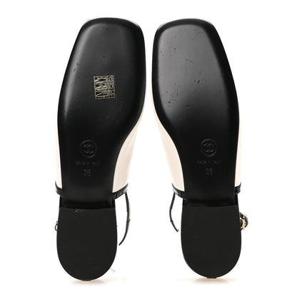 Chanel Lambskin Patent Calfskin CC Slingback Sandals 36 White Black 6 of 9