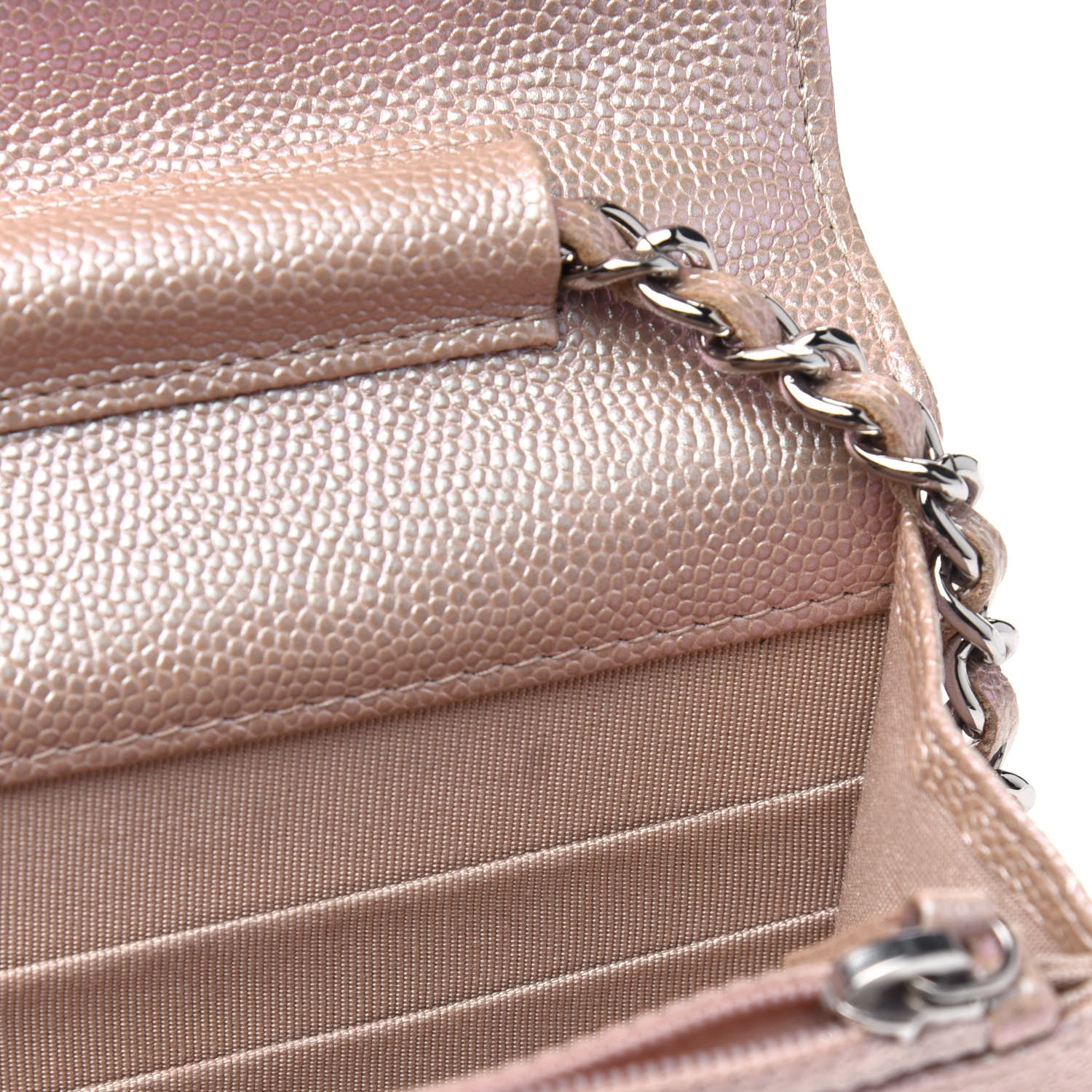 Chanel Metallic Caviar Chevron Quilted Wallet On Chain WOC Light Gold 5 of 5