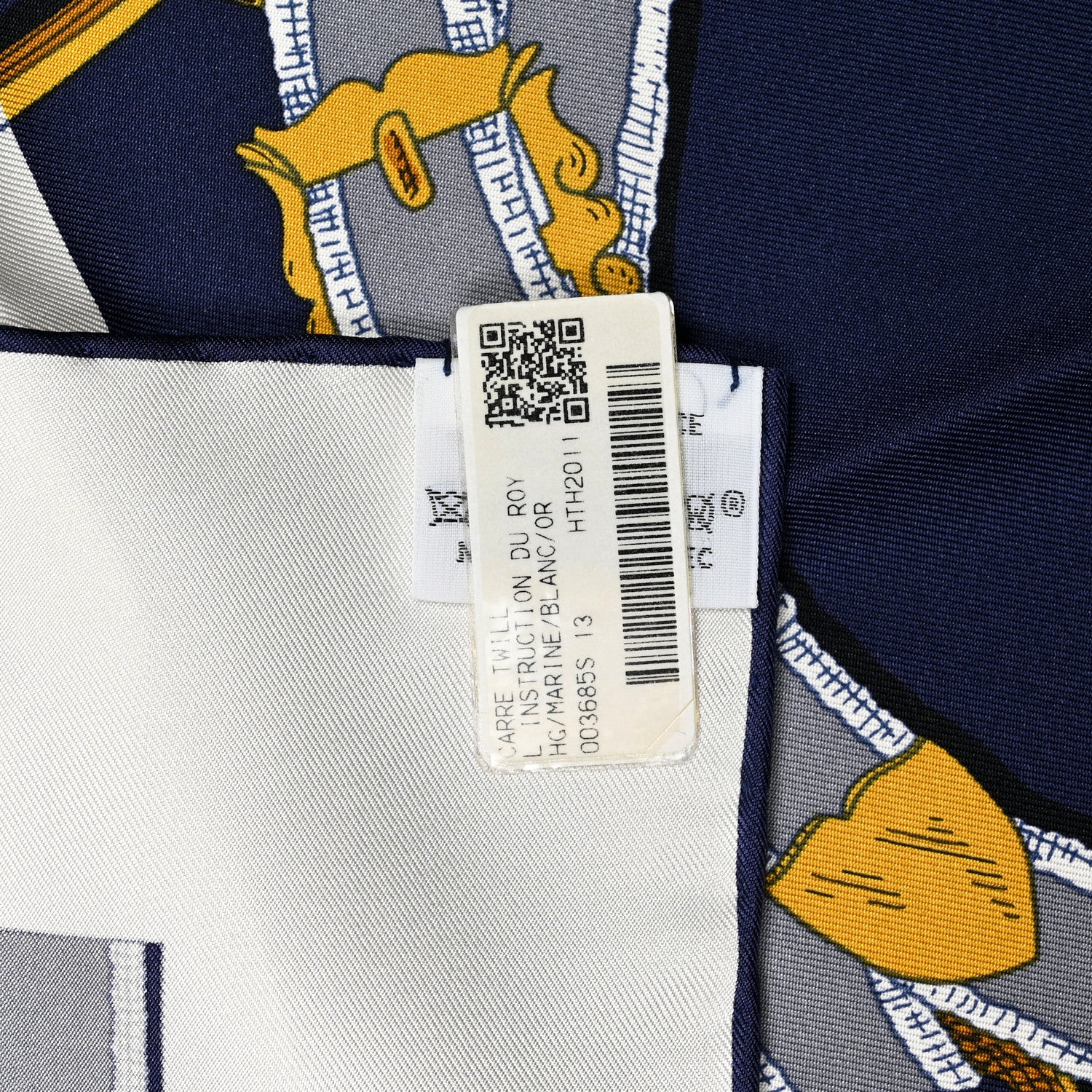 Hermes Silk L Instruction Du Roy Scarf 90 Marine White Or 6 of 6