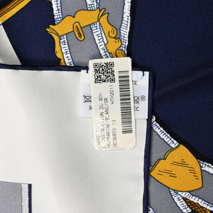 Hermes Silk L Instruction Du Roy Scarf 90 Marine White Or 6 of 6