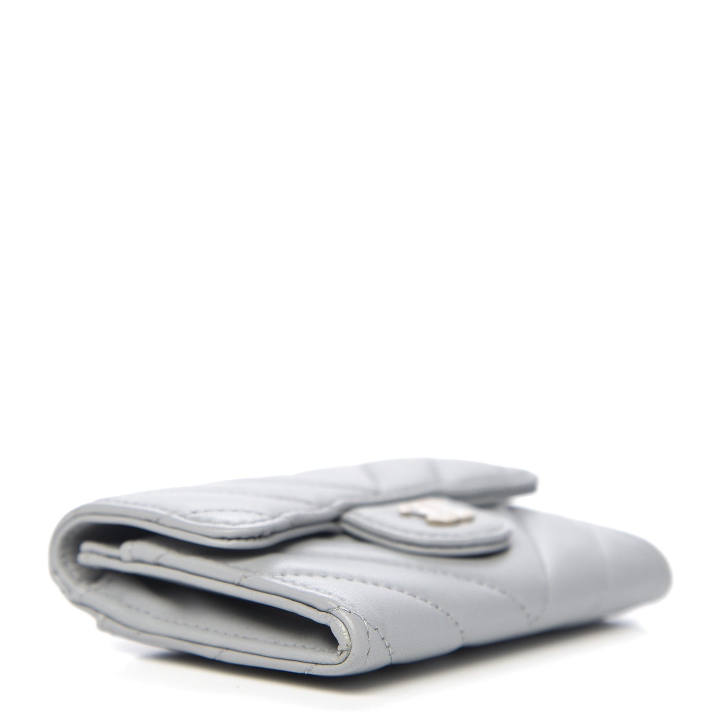 Lambskin Chevron Quilted Flap Card Holder Grey