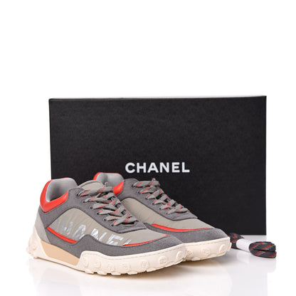 Chanel Nylon Calfskin Suede Womens CC Sneakers 38 Grey Red 9 of 9