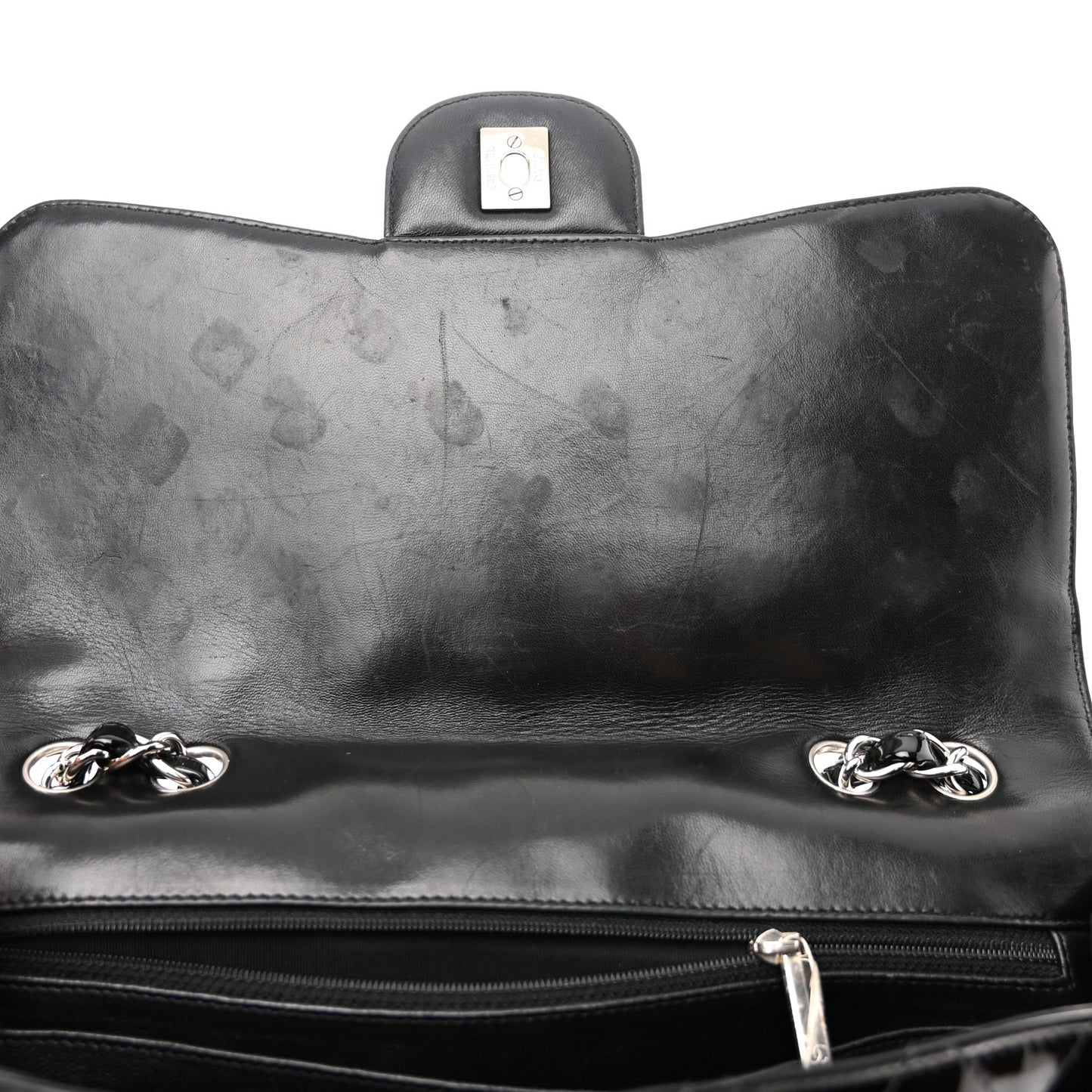 Patent Quilted Jumbo Single Flap Black