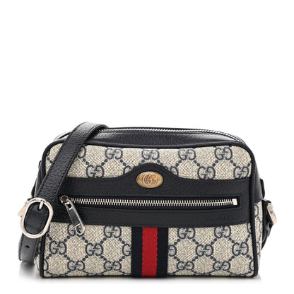 Gucci GG Supreme Monogram Textured Dollar Calfskin Web Mini Ophidia Shoulder Bag Beige Blue 1 of 8