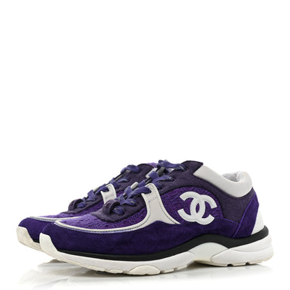 Chanel Suede Tweed Felt CC Sneakers 37 Purple 3 of 12