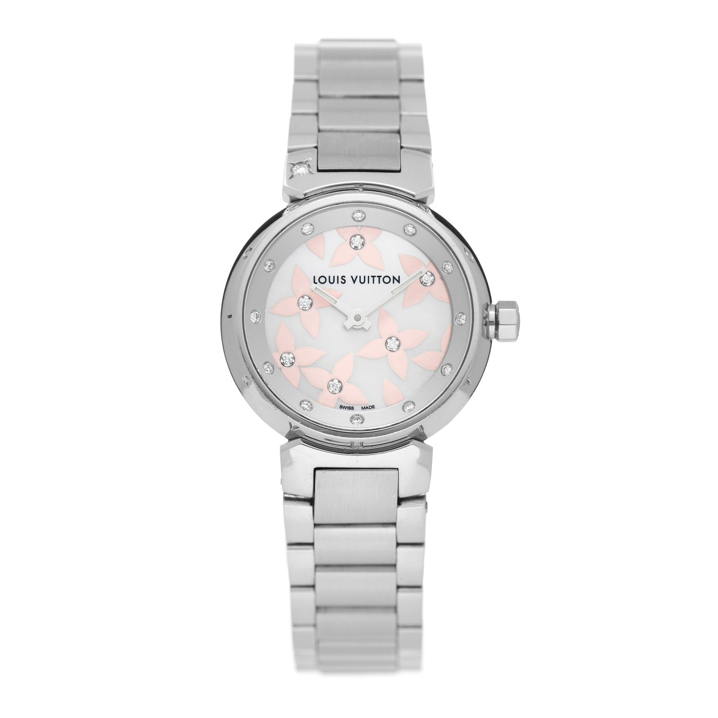 Stainless Steel Diamond Mother of Pearl 28mm Tambour Lovely Quartz Watch