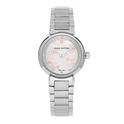 Louis Vuitton Stainless Steel Diamond Mother of Pearl 28mm Tambour Lovely Quartz Watch 1 of 5