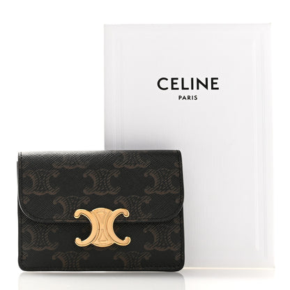 Celine Triomphe Canvas Calfskin Flap Card Holder Tan 8 of 8