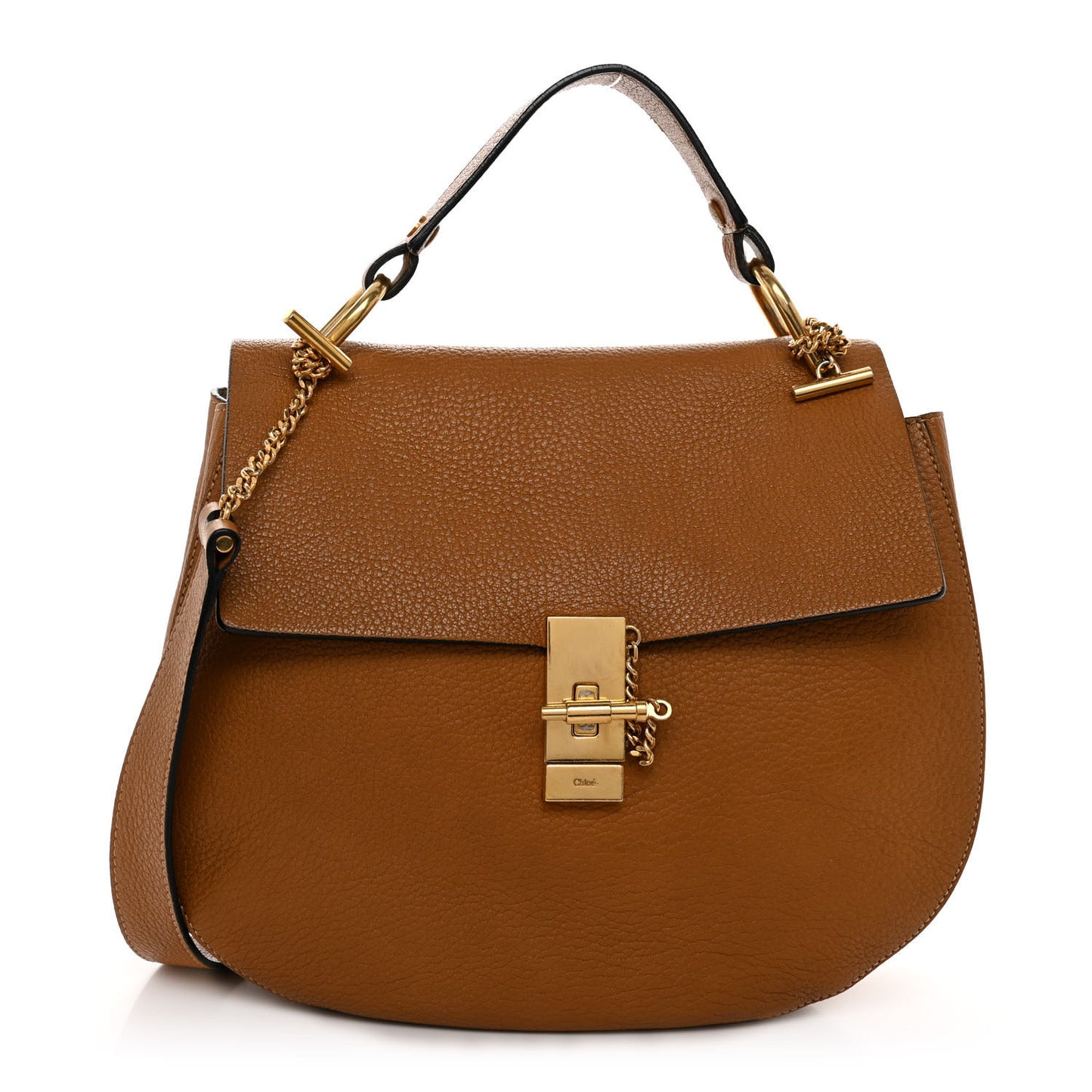 Grained Lambskin Large Drew Shoulder Bag Caramel