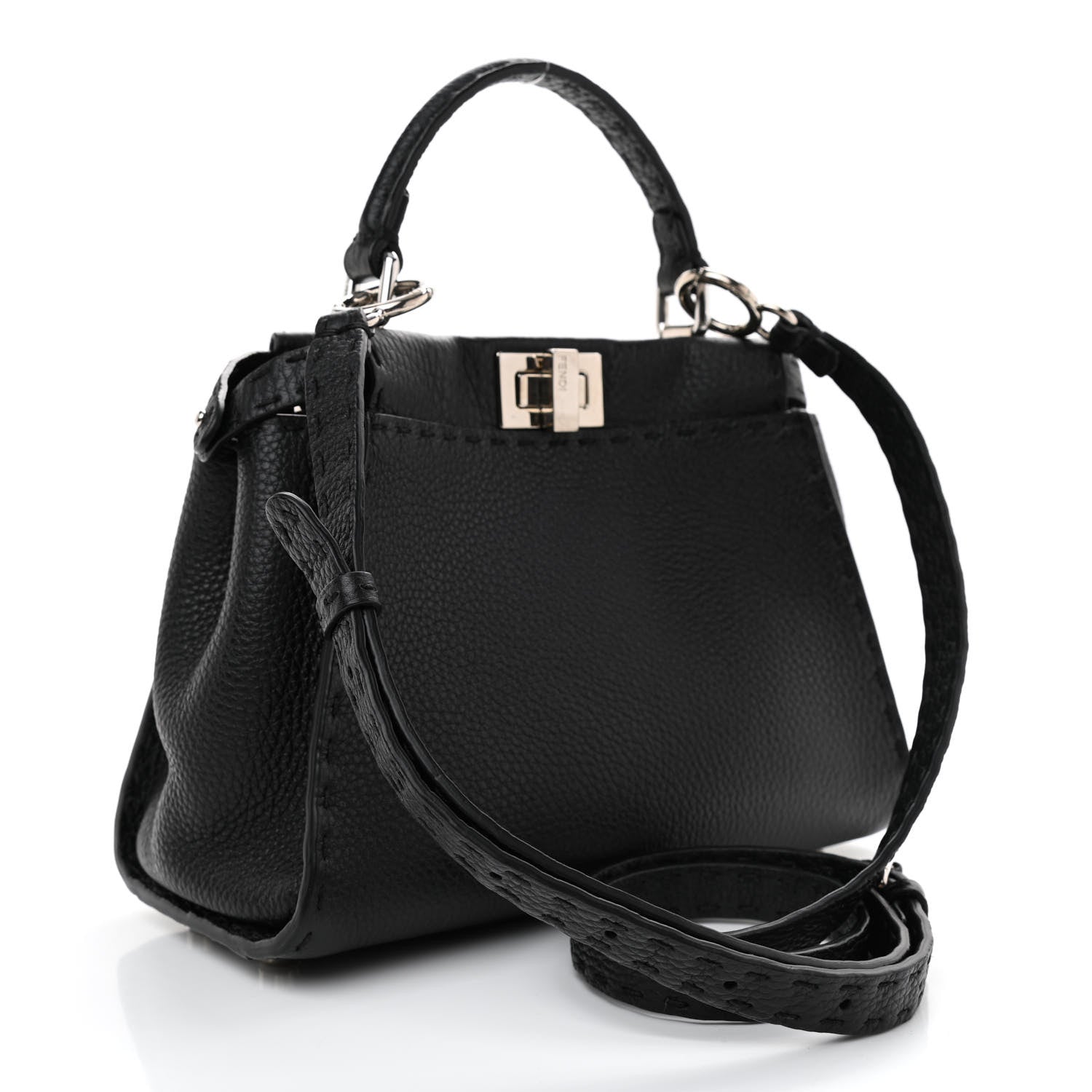 Fendi Cuoio Romano Selleria Bi-Color Mini Peekaboo Iconic Satchel Black Mou 3 of 7