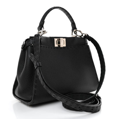 Fendi Cuoio Romano Selleria Bi-Color Mini Peekaboo Iconic Satchel Black Mou 3 of 7