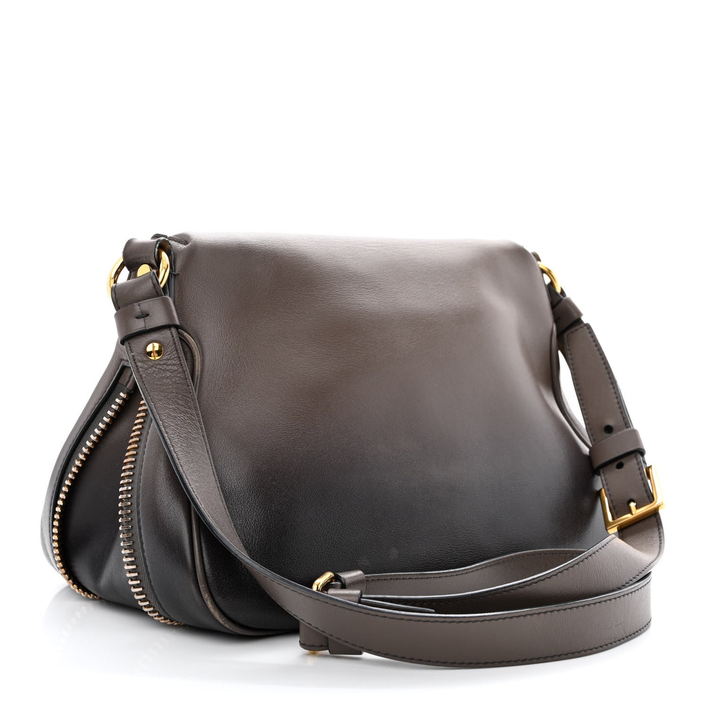 Grained Calfskin Medium Shaded Jennifer Crossbody Bag Brown