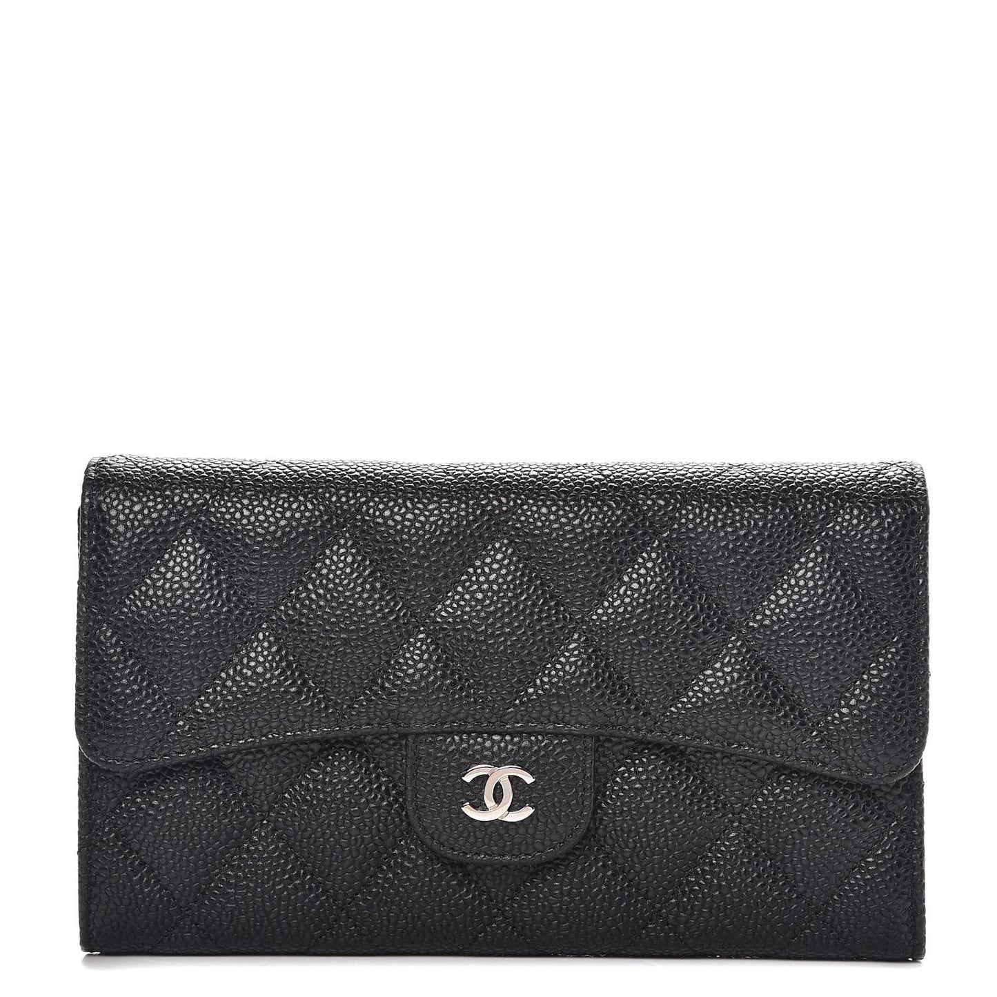 Caviar Quilted Large Flap Wallet Black