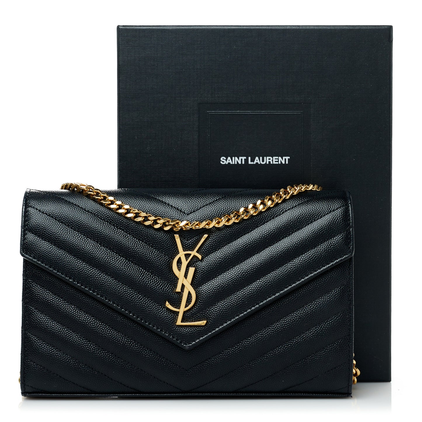 Grain De Poudre Matelasse Chevron Monogram Chain Wallet Black