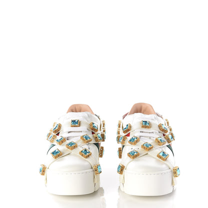 Gucci Calfskin Removable Crystals Bee Embroidered Ace Platform Sneakers 36 White 3 of 11