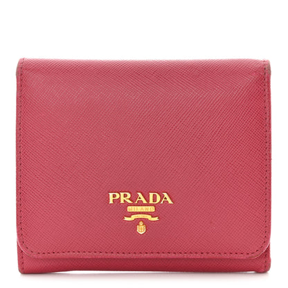 Prada Saffiano Metal French Flap Compact Wallet Peonia 1 of 12