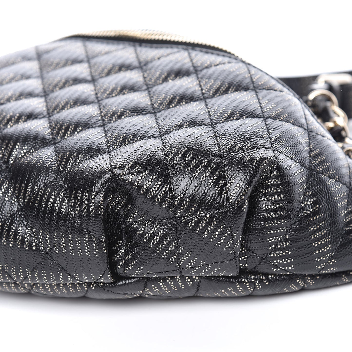 Caviar Quilted Waist Bag Black Gold