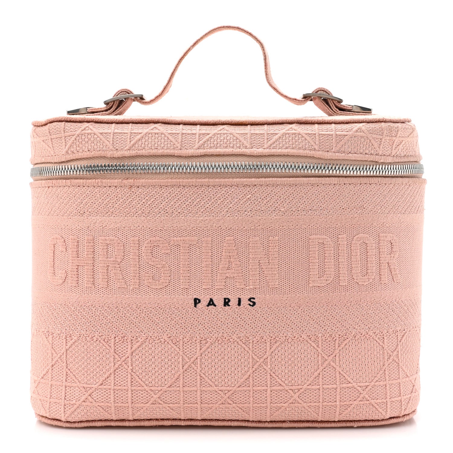 Christian Dior Canvas Embroidered Cannage Diortravel Vanity Case Bois de Rose 1 of 7
