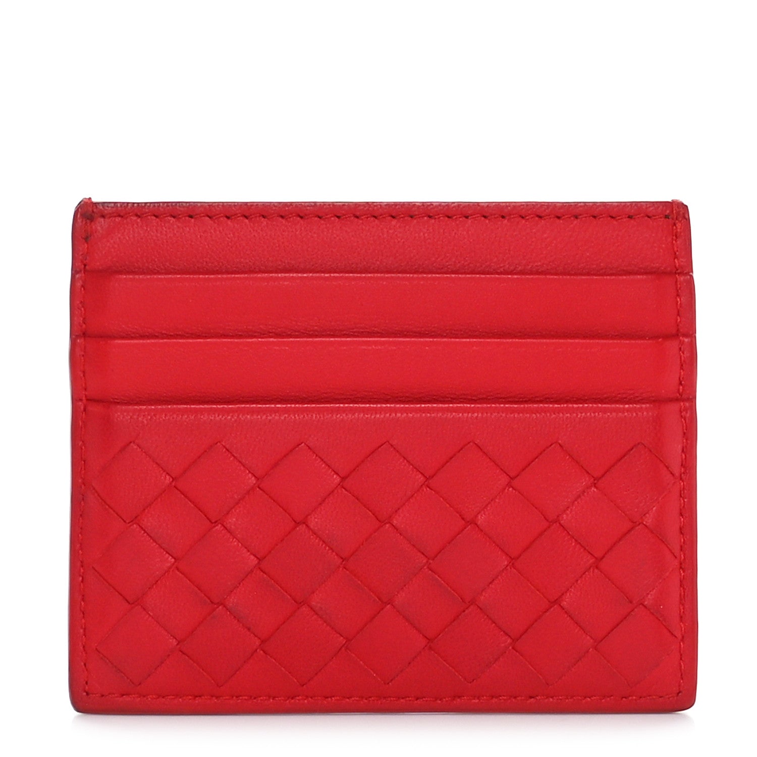 Bottega Veneta Nappa Intrecciato Woven Card Holder New Red 1 of 8