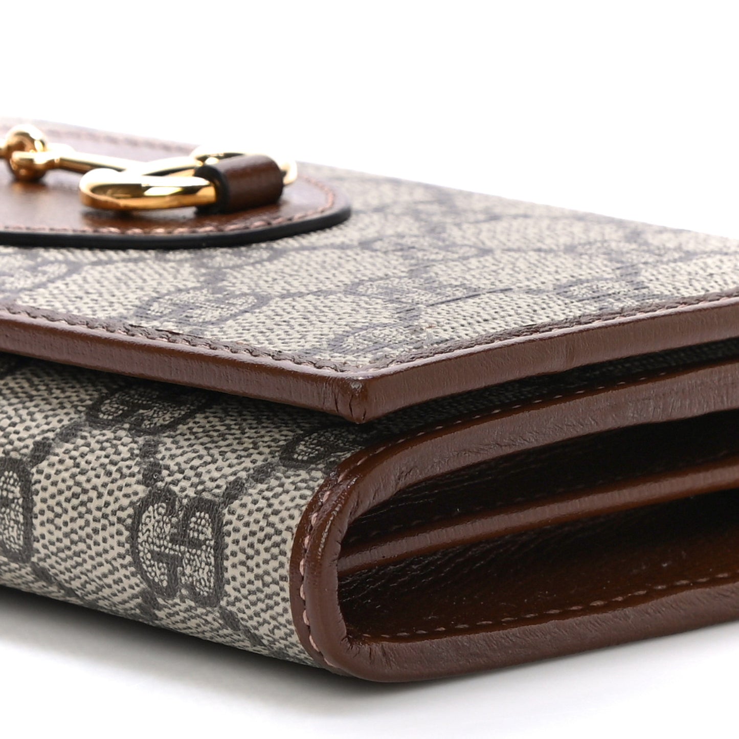 GG Supreme Monogram Azalea Calfskin Horsebit 1955 Wallet On Chain Beige Ebony Brown Sugar