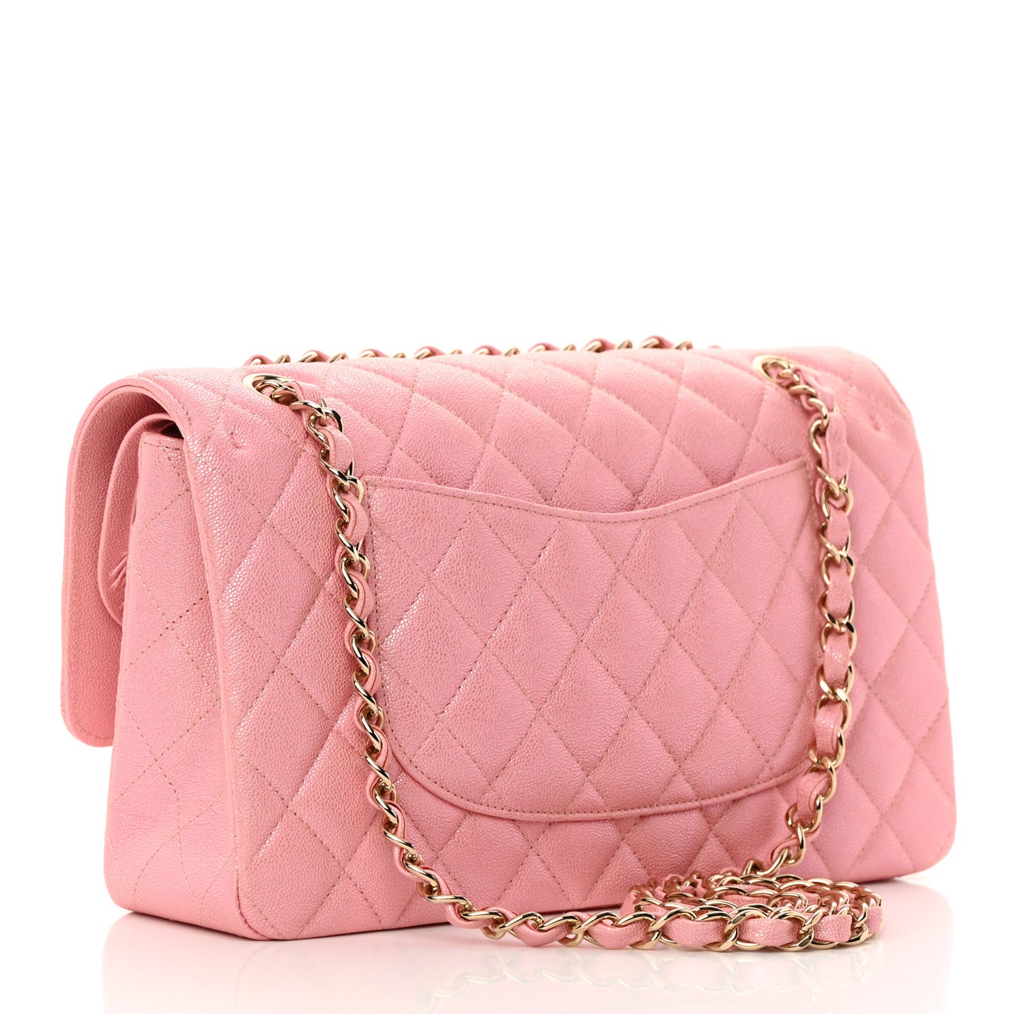 Iridescent Caviar Quilted Medium Double Flap Rose Pink