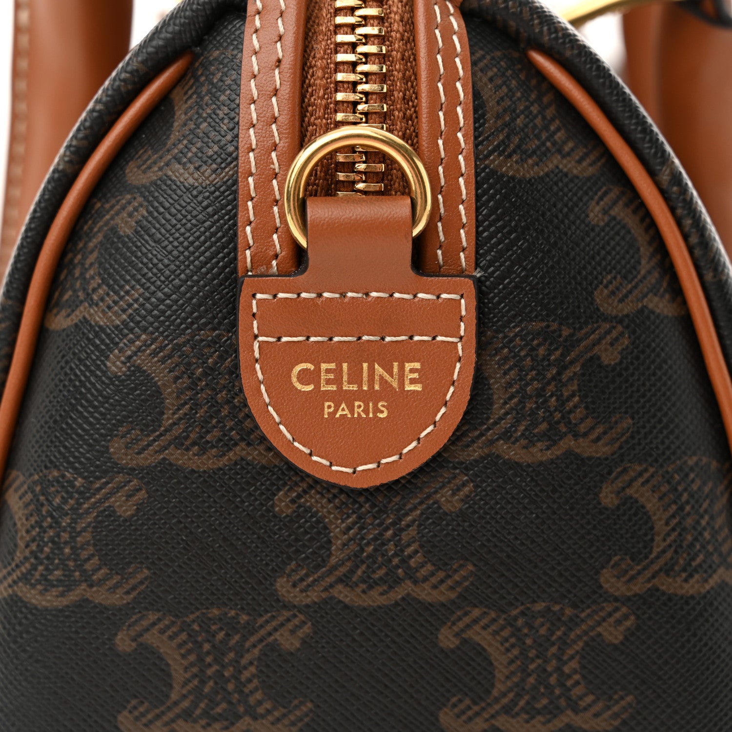 Celine Triomphe Canvas Calfskin Small Boston Bag Tan 7 of 10