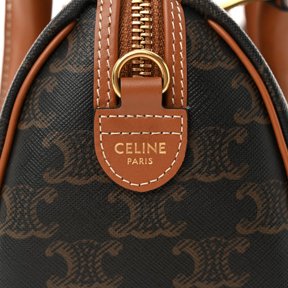 Celine Triomphe Canvas Calfskin Small Boston Bag Tan 7 of 10