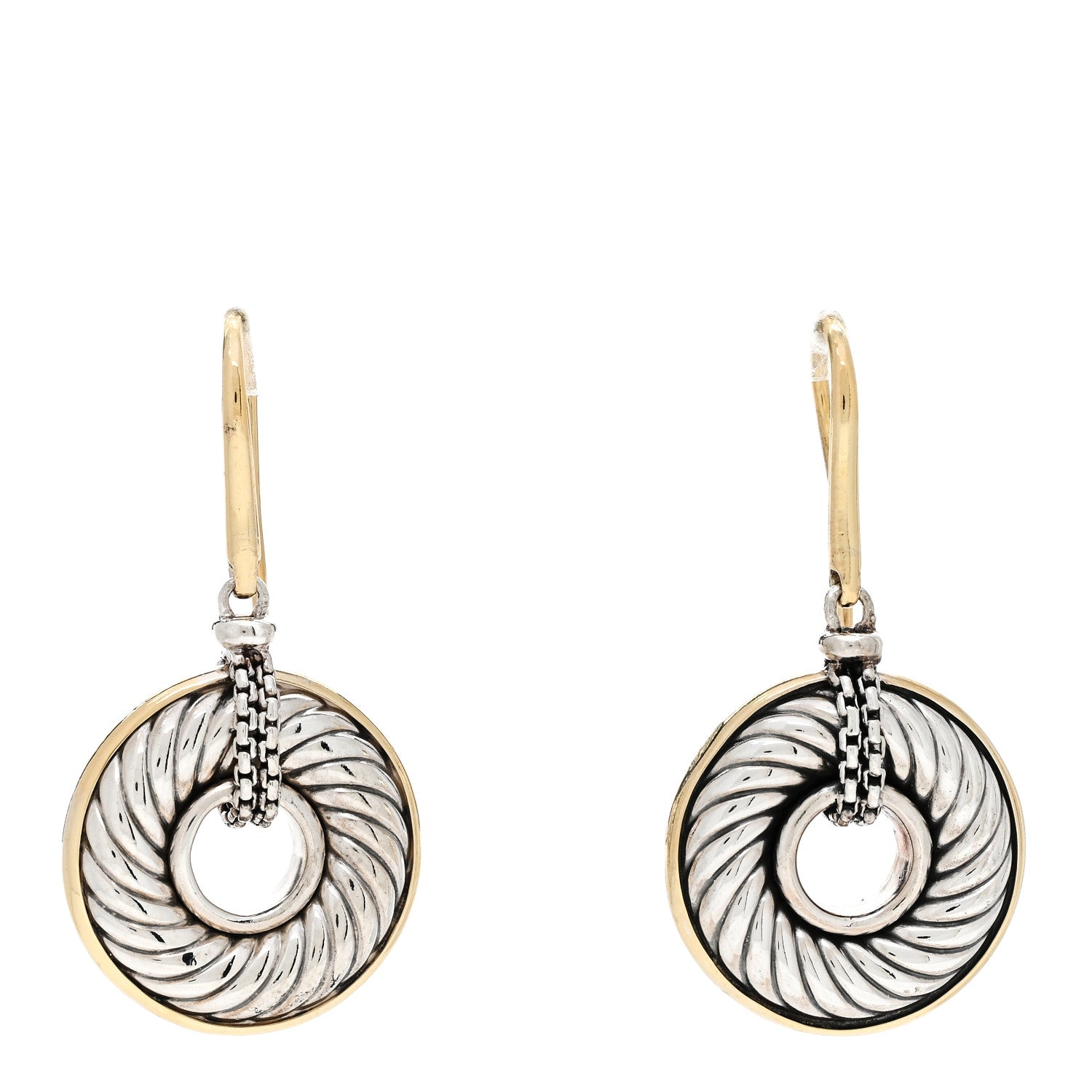 David Yurman Sterling Silver 18K Yellow Gold Cable Disc Drop Earrings 1 of 4