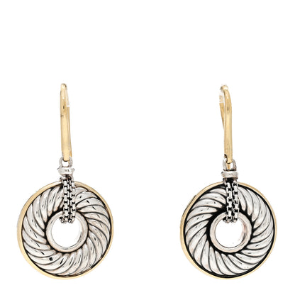 David Yurman Sterling Silver 18K Yellow Gold Cable Disc Drop Earrings 1 of 4
