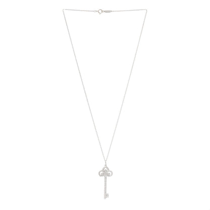 Tiffany Platinum Diamond .41ct Fleur De Lis Key Pendant Necklace 3 of 7