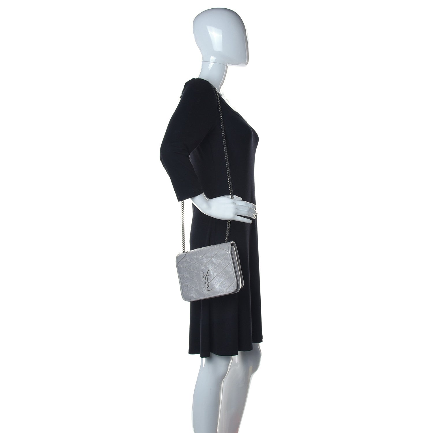 Saint Laurent Crinkled Calfskin Matelasse Monogram Niki Chain Wallet Granite 2 of 10