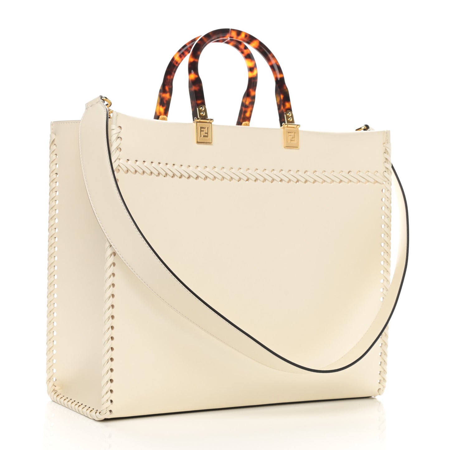 Vitello King Ceylon Plexiglass Woven Logo Debossed Medium Fendi Sunshine Shopper Tote White Ice