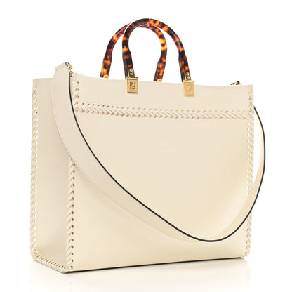 Fendi Vitello King Ceylon Plexiglass Woven Logo Debossed Medium Fendi Sunshine Shopper Tote White Ice 3 of 10