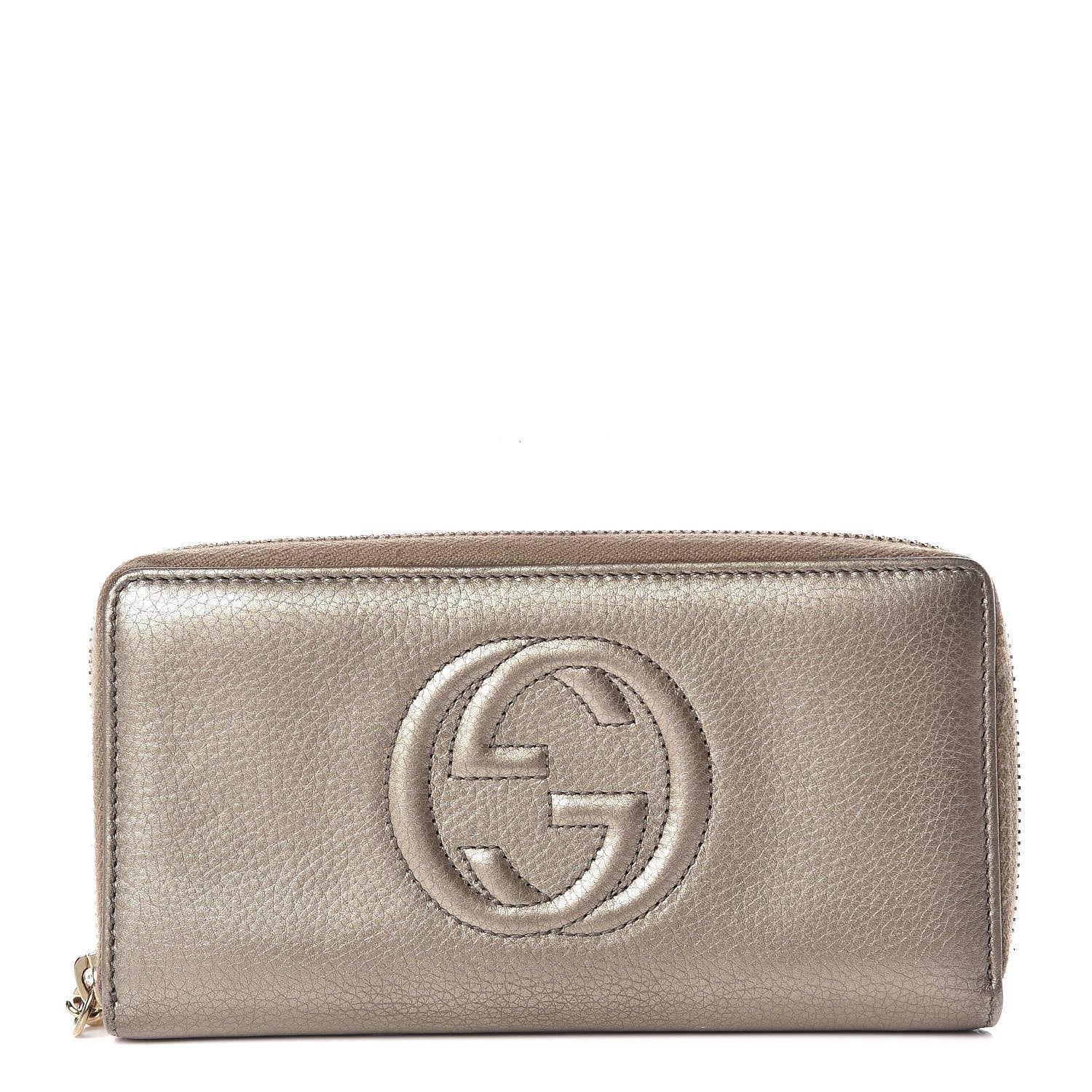 Gucci Metallic Pebbled Calfskin Soho Zip Around Wallet Golden Beige 1 of 9