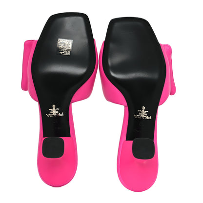 Prada Nappa Soft Padded Metal Triangle Logo 65mm Slide Sandals 37 Begonia Fluo 5 of 8