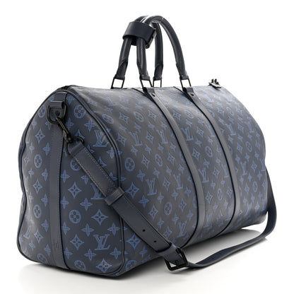 Louis Vuitton Calfskin Monogram Shadow Keepall Bandouliere 50 Navy 2 of 11